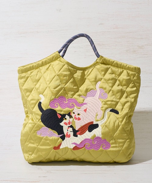 HOUSTON(ヒューストン)の「【HOUSTON / ヒューストン】SATIN MARKET BAG / キルティング マーケットバッグ(トートバッグ・レディース・グリーン/イエロー/ピンク・FREE)」の7枚目の写真
