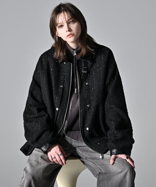 ADRER（アドラー）の「Many buckle belt tweed blouson/メニーバックルベルトツイードブルゾン（ブルゾン・メンズ・ブラック/ブラック系1・S/XS/L/M）」の4枚目の写真