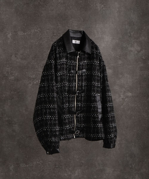 Many buckle belt tweed blouson/メニーバックルベルトツイード