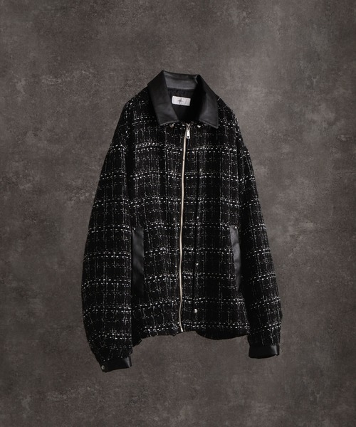 Many buckle belt tweed blouson/メニーバックルベルトツイード