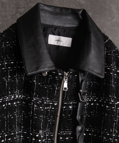 メニーバックルベルトツイードブルゾン Many buckle belt tweed blouson/メニーバックルベルトツイード