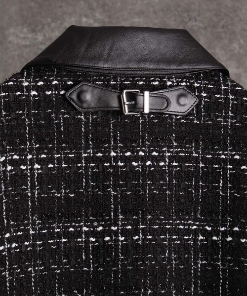 ADRER メニーバックルベルトツイードブルゾン Many buckle belt tweed blouson/メニーバックルベルトツイード