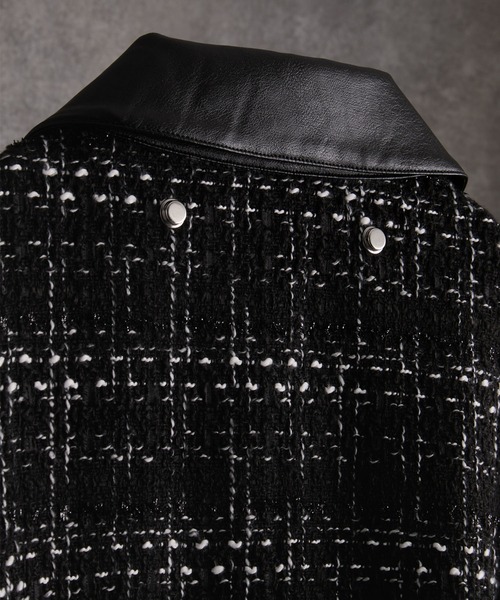 Many buckle belt tweed blouson/メニーバックルベルトツイード