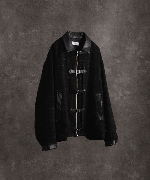 Many buckle belt tweed blouson/メニーバックルベルトツイード
