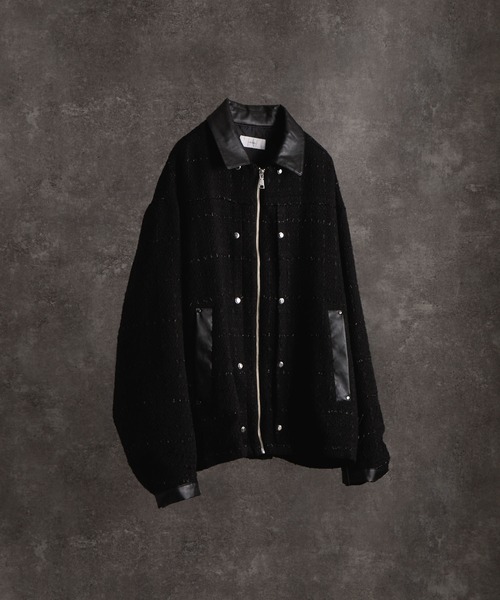 Many buckle belt tweed blouson/メニーバックルベルトツイード