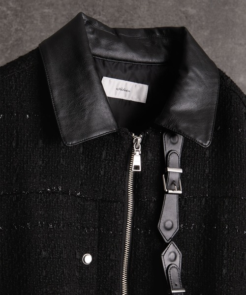Many buckle belt tweed blouson/メニーバックルベルトツイード