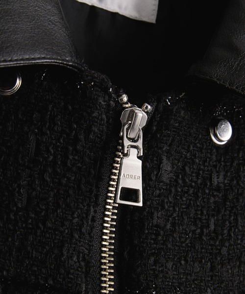 Many buckle belt tweed blouson/メニーバックルベルトツイード