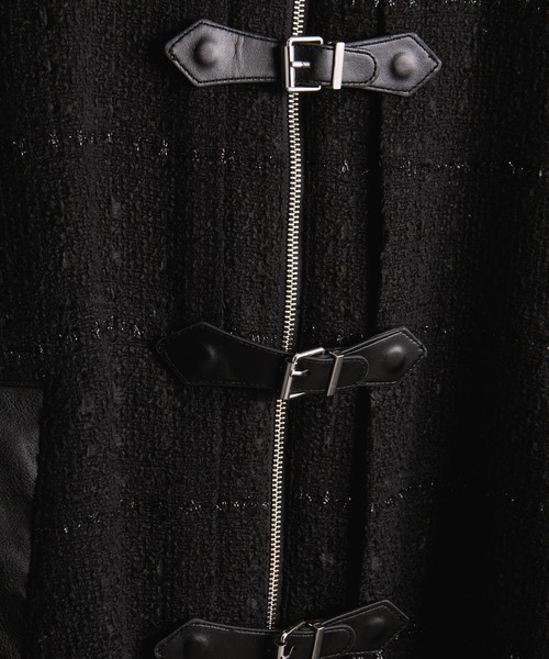 Many buckle belt tweed blouson/メニーバックルベルトツイード