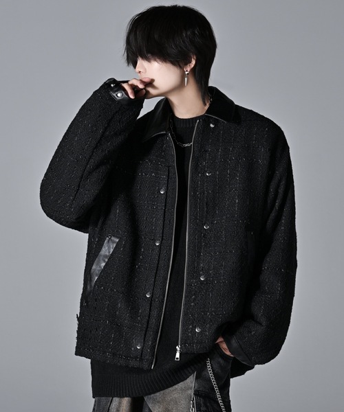 Many buckle belt tweed blouson/メニーバックルベルトツイード