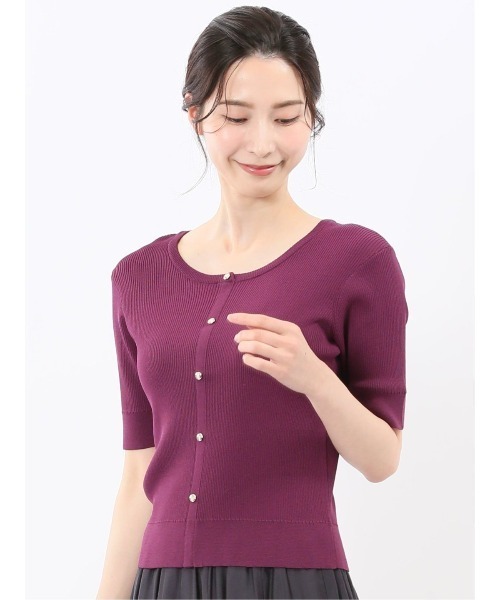 m.f.editorial（エムエフエディトリアル）の「【2WAY ストレッチ ハンドウォッシャブル】m.f.エディトリアル レディース 前後2WAY 半袖ニットプルオーバー（ニット/セーター・レディース・ブルー/ベージュ/ネイビー/パープル・MEDIUM/LARGE）」の4枚目の写真