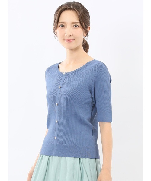 m.f.editorial（エムエフエディトリアル）の「【2WAY ストレッチ ハンドウォッシャブル】m.f.エディトリアル レディース 前後2WAY 半袖ニットプルオーバー（ニット/セーター・レディース・ブルー/ベージュ/ネイビー/パープル・MEDIUM/LARGE）」の3枚目の写真