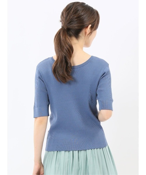 m.f.editorial（エムエフエディトリアル）の「【2WAY ストレッチ ハンドウォッシャブル】m.f.エディトリアル レディース 前後2WAY 半袖ニットプルオーバー（ニット/セーター・レディース・ブルー/ベージュ/ネイビー/パープル・MEDIUM/LARGE）」の8枚目の写真