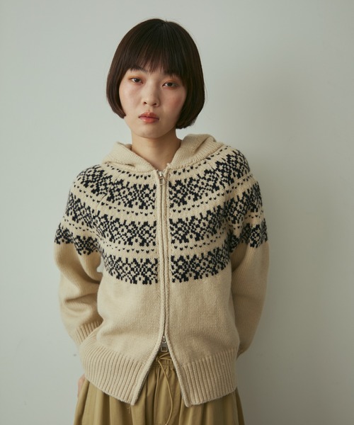 full/fill.（フルフィル）の「nordic hood zip knit cardigan / ノルディックフードジップニットカーディガン（ニット/セーター・レディース・グレー/アイボリー・FREE）」の11枚目の写真