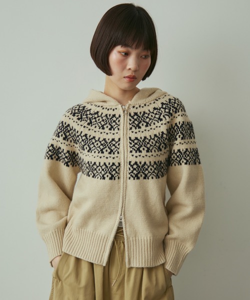 full/fill.（フルフィル）の「nordic hood zip knit cardigan / ノルディックフードジップニットカーディガン（ニット/セーター・レディース・グレー/アイボリー・FREE）」の9枚目の写真