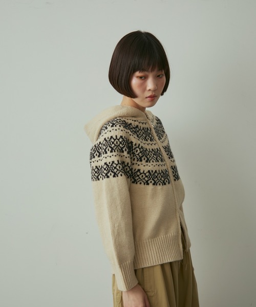 nordic hood zip knit cardigan / ノルディックフードジップニット