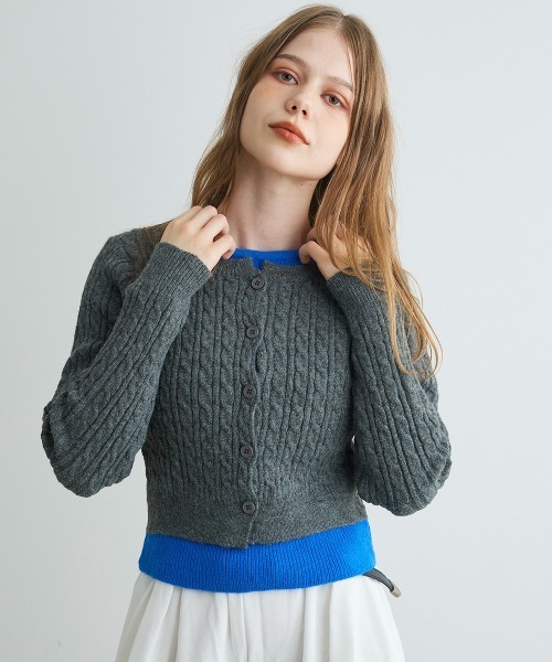 Mirette(ミレット)の「バイカラーニットカーディガン / Bi-Color Knit Cardigan(カーディガン/ボレロ・レディース・ネイビー/ブラック/グレー・FREE)」の3枚目の写真