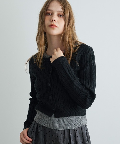 Mirette(ミレット)の「バイカラーニットカーディガン / Bi-Color Knit Cardigan(カーディガン/ボレロ・レディース・ネイビー/ブラック/グレー・FREE)」の1枚目の写真