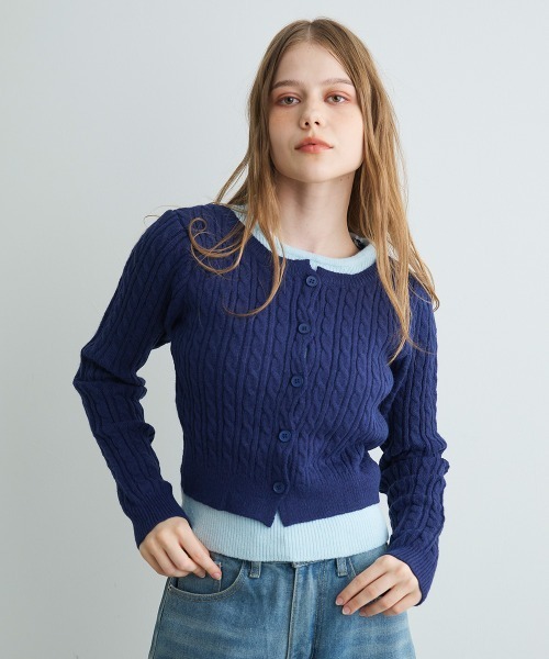 Mirette(ミレット)の「バイカラーニットカーディガン / Bi-Color Knit Cardigan(カーディガン/ボレロ・レディース・ネイビー/ブラック/グレー・FREE)」の4枚目の写真