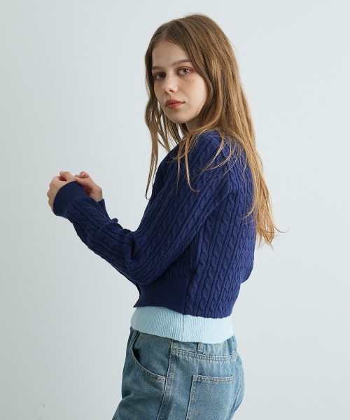 Mirette(ミレット)の「バイカラーニットカーディガン / Bi-Color Knit Cardigan(カーディガン/ボレロ・レディース・ネイビー/ブラック/グレー・FREE)」の8枚目の写真
