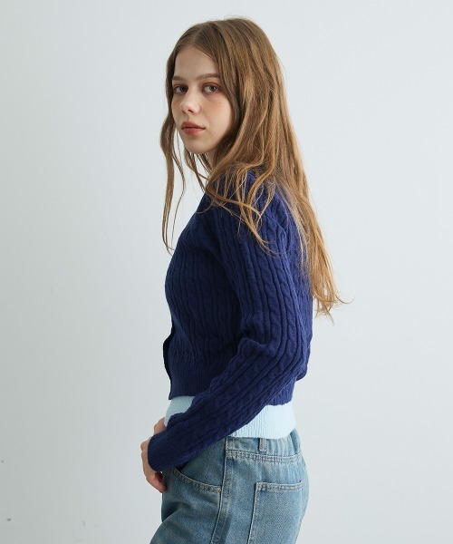 Mirette(ミレット)の「バイカラーニットカーディガン / Bi-Color Knit Cardigan(カーディガン/ボレロ・レディース・ネイビー/ブラック/グレー・FREE)」の9枚目の写真
