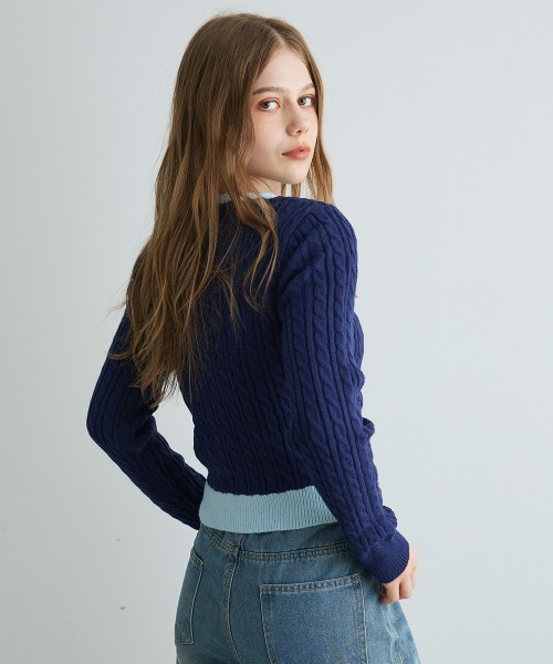 Mirette(ミレット)の「バイカラーニットカーディガン / Bi-Color Knit Cardigan(カーディガン/ボレロ・レディース・ネイビー/ブラック/グレー・FREE)」の10枚目の写真