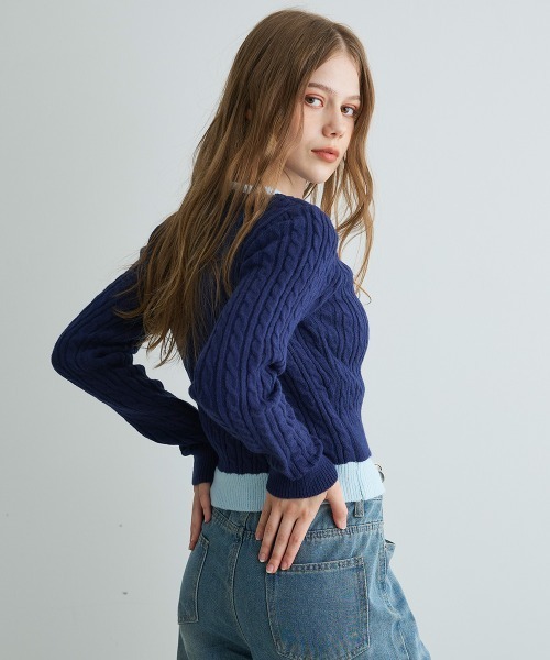 Mirette(ミレット)の「バイカラーニットカーディガン / Bi-Color Knit Cardigan(カーディガン/ボレロ・レディース・ネイビー/ブラック/グレー・FREE)」の11枚目の写真