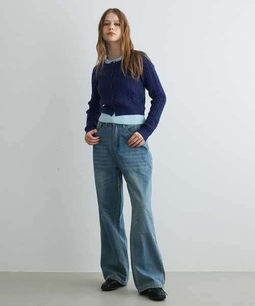 Mirette(ミレット)の「バイカラーニットカーディガン / Bi-Color Knit Cardigan(カーディガン/ボレロ・レディース・ネイビー/ブラック/グレー・FREE)」の12枚目の写真