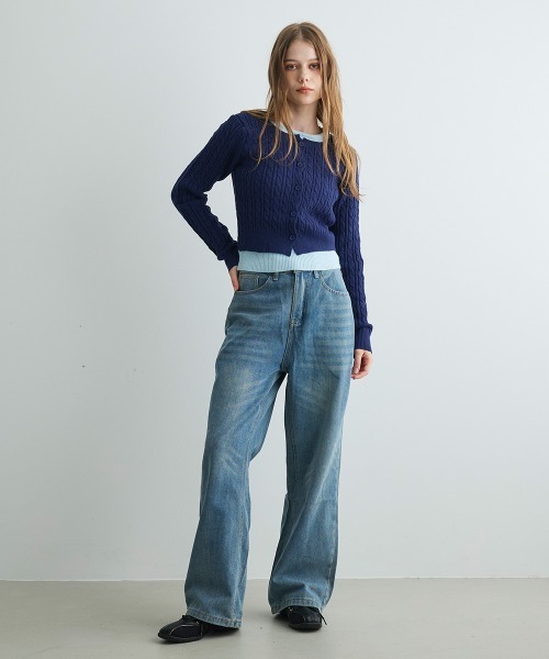 Mirette(ミレット)の「バイカラーニットカーディガン / Bi-Color Knit Cardigan(カーディガン/ボレロ・レディース・ネイビー/ブラック/グレー・FREE)」の13枚目の写真