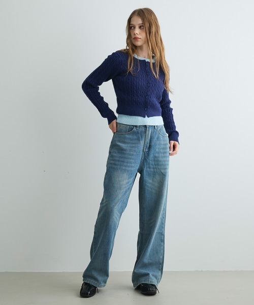 Mirette(ミレット)の「バイカラーニットカーディガン / Bi-Color Knit Cardigan(カーディガン/ボレロ・レディース・ネイビー/ブラック/グレー・FREE)」の14枚目の写真
