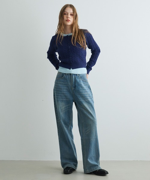 Mirette(ミレット)の「バイカラーニットカーディガン / Bi-Color Knit Cardigan(カーディガン/ボレロ・レディース・ネイビー/ブラック/グレー・FREE)」の15枚目の写真