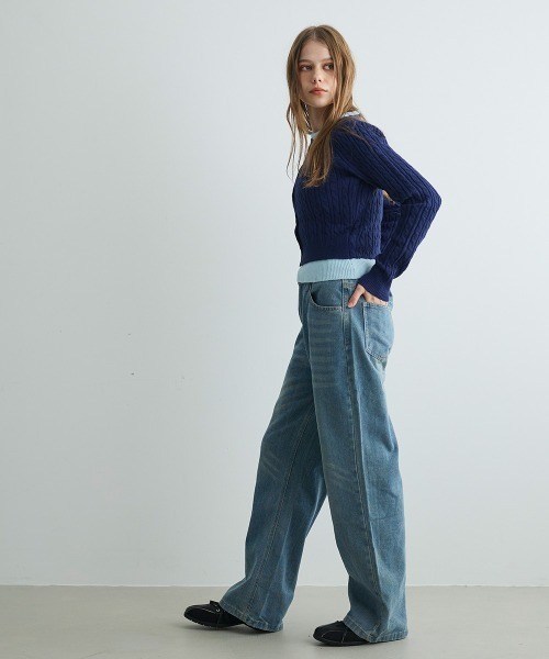 Mirette(ミレット)の「バイカラーニットカーディガン / Bi-Color Knit Cardigan(カーディガン/ボレロ・レディース・ネイビー/ブラック/グレー・FREE)」の16枚目の写真
