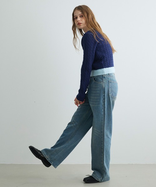 Mirette(ミレット)の「バイカラーニットカーディガン / Bi-Color Knit Cardigan(カーディガン/ボレロ・レディース・ネイビー/ブラック/グレー・FREE)」の17枚目の写真