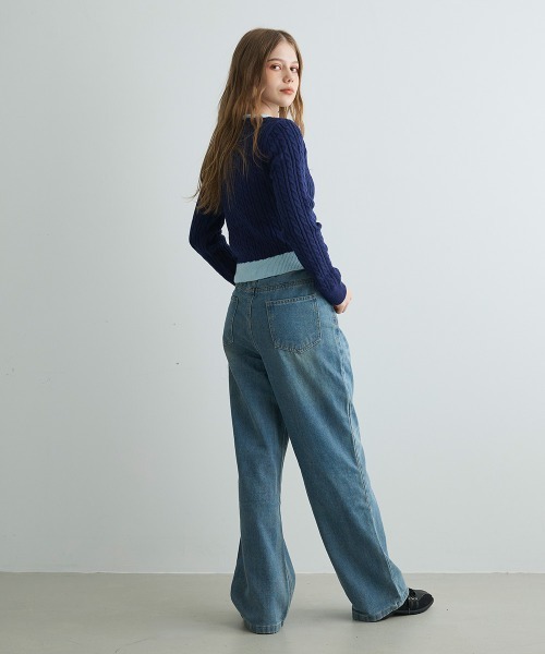 Mirette(ミレット)の「バイカラーニットカーディガン / Bi-Color Knit Cardigan(カーディガン/ボレロ・レディース・ネイビー/ブラック/グレー・FREE)」の18枚目の写真
