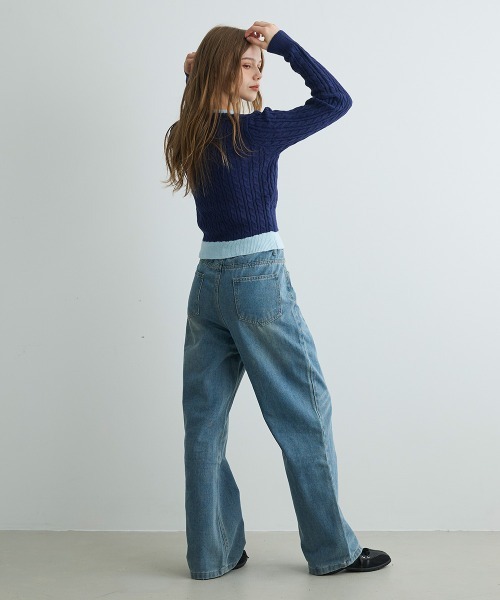 Mirette(ミレット)の「バイカラーニットカーディガン / Bi-Color Knit Cardigan(カーディガン/ボレロ・レディース・ネイビー/ブラック/グレー・FREE)」の19枚目の写真