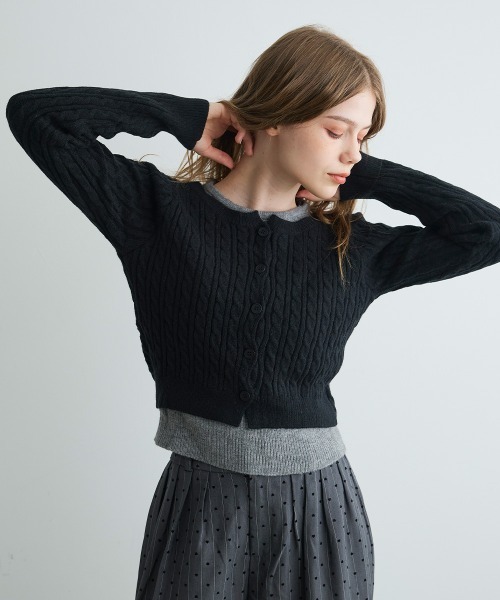 Mirette(ミレット)の「バイカラーニットカーディガン / Bi-Color Knit Cardigan(カーディガン/ボレロ・レディース・ネイビー/ブラック/グレー・FREE)」の20枚目の写真