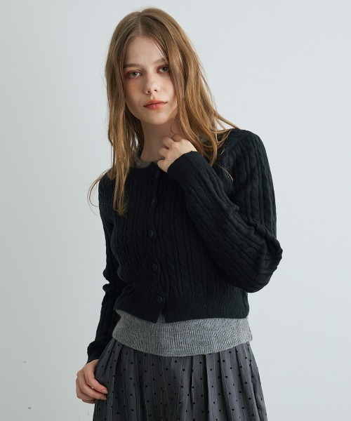 Mirette(ミレット)の「バイカラーニットカーディガン / Bi-Color Knit Cardigan(カーディガン/ボレロ・レディース・ネイビー/ブラック/グレー・FREE)」の21枚目の写真