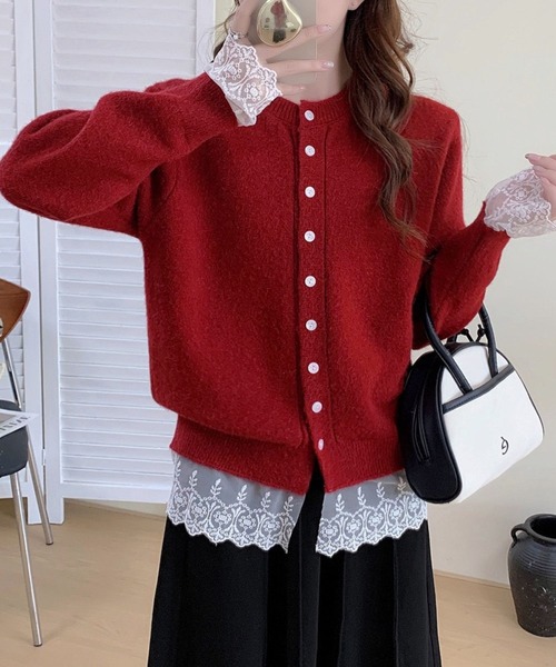 SPIGA（スピーガ）の「裾ﾚｰｽﾆｯﾄｶｰﾃﾞｨｶﾞﾝ（カーディガン/ボレロ・レディース・ブルー/グレー/ブラック/レッド/ピンク/ホワイト/イエロー・FREE）」の7枚目の写真