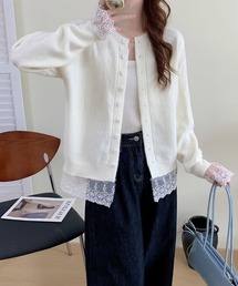 裾レースニットカーディガン