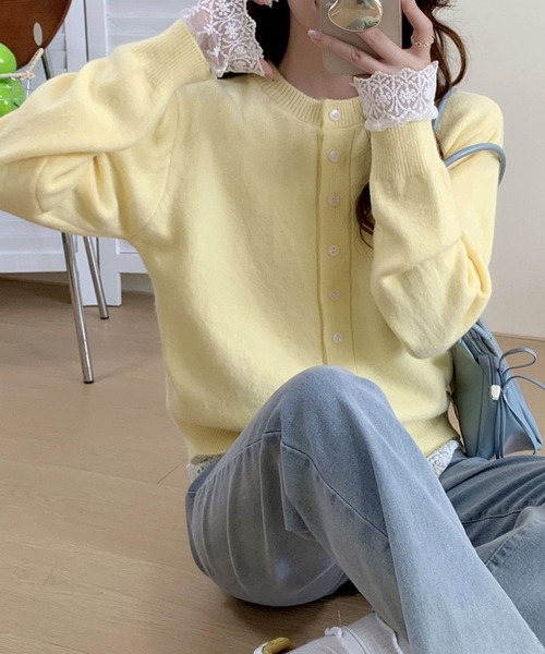 SPIGA（スピーガ）の「裾ﾚｰｽﾆｯﾄｶｰﾃﾞｨｶﾞﾝ（カーディガン/ボレロ・レディース・ブルー/グレー/ブラック/レッド/ピンク/ホワイト/イエロー・FREE）」の5枚目の写真