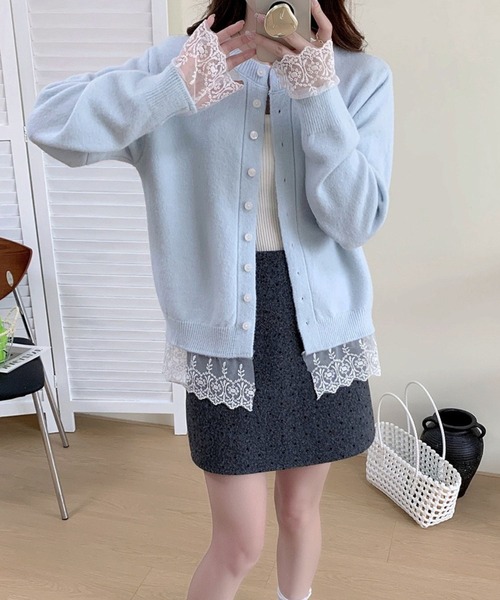 SPIGA（スピーガ）の「裾ﾚｰｽﾆｯﾄｶｰﾃﾞｨｶﾞﾝ（カーディガン/ボレロ・レディース・ブルー/グレー/ブラック/レッド/ピンク/ホワイト/イエロー・FREE）」の4枚目の写真