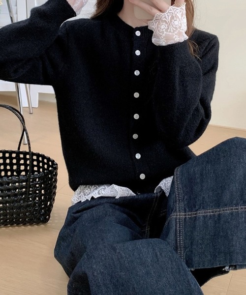 SPIGA（スピーガ）の「裾ﾚｰｽﾆｯﾄｶｰﾃﾞｨｶﾞﾝ（カーディガン/ボレロ・レディース・ブルー/グレー/ブラック/レッド/ピンク/ホワイト/イエロー・FREE）」の8枚目の写真