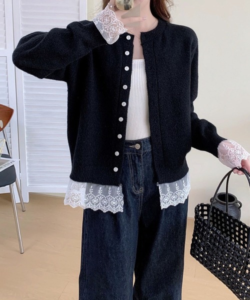 SPIGA（スピーガ）の「裾ﾚｰｽﾆｯﾄｶｰﾃﾞｨｶﾞﾝ（カーディガン/ボレロ・レディース・ブルー/グレー/ブラック/レッド/ピンク/ホワイト/イエロー・FREE）」の9枚目の写真