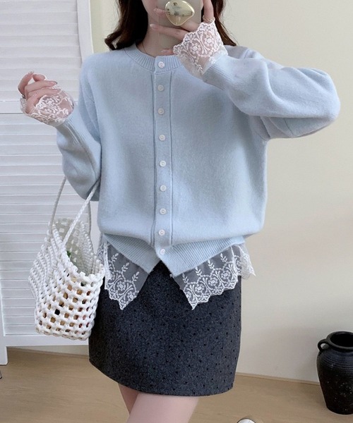 SPIGA（スピーガ）の「裾ﾚｰｽﾆｯﾄｶｰﾃﾞｨｶﾞﾝ（カーディガン/ボレロ・レディース・ブルー/グレー/ブラック/レッド/ピンク/ホワイト/イエロー・FREE）」の11枚目の写真