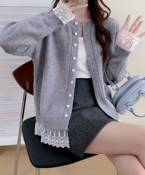 SPIGA（スピーガ）の「裾ﾚｰｽﾆｯﾄｶｰﾃﾞｨｶﾞﾝ（カーディガン/ボレロ・レディース・ブルー/グレー/ブラック/レッド/ピンク/ホワイト/イエロー・FREE）」の12枚目の写真