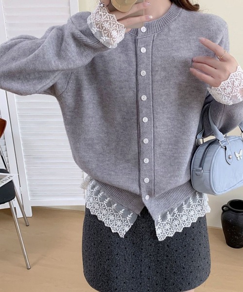 SPIGA（スピーガ）の「裾ﾚｰｽﾆｯﾄｶｰﾃﾞｨｶﾞﾝ（カーディガン/ボレロ・レディース・ブルー/グレー/ブラック/レッド/ピンク/ホワイト/イエロー・FREE）」の13枚目の写真