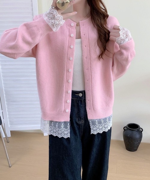 SPIGA（スピーガ）の「裾ﾚｰｽﾆｯﾄｶｰﾃﾞｨｶﾞﾝ（カーディガン/ボレロ・レディース・ブルー/グレー/ブラック/レッド/ピンク/ホワイト/イエロー・FREE）」の15枚目の写真