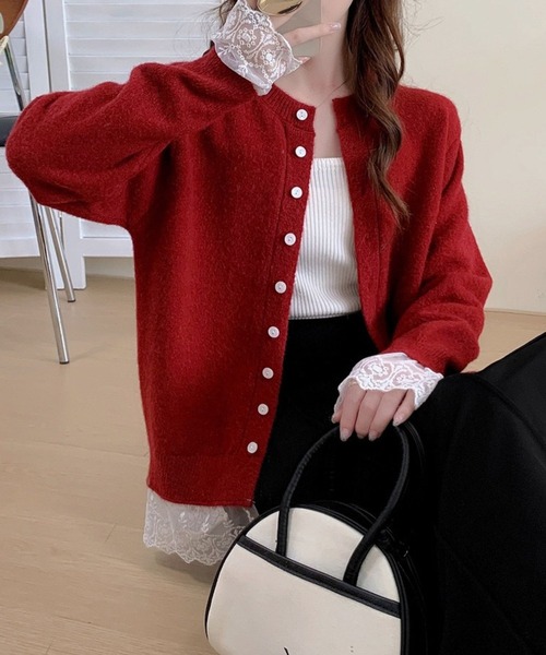 SPIGA（スピーガ）の「裾ﾚｰｽﾆｯﾄｶｰﾃﾞｨｶﾞﾝ（カーディガン/ボレロ・レディース・ブルー/グレー/ブラック/レッド/ピンク/ホワイト/イエロー・FREE）」の16枚目の写真