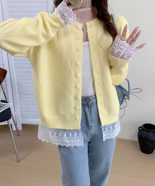 SPIGA（スピーガ）の「裾ﾚｰｽﾆｯﾄｶｰﾃﾞｨｶﾞﾝ（カーディガン/ボレロ・レディース・ブルー/グレー/ブラック/レッド/ピンク/ホワイト/イエロー・FREE）」の21枚目の写真