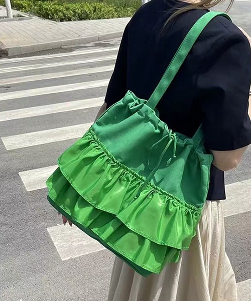 NuNuNa（ヌヌナ）の「【NuNuNa】２WAYフリルデザイン ビックサイズ トートバッグ（トートバッグ・レディース・グリーン/ピンク/アイボリー/ブラック・FREE）」の21枚目の写真