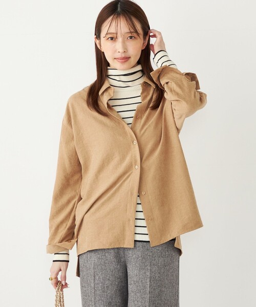 SHIPS Colors（シップス カラーズ）の「SHIPS Colors:〈手洗い可能〉バック サテン オーバー シャツ（シャツ/ブラウス・レディース・ライトブルー/オリーブ/キャメル・ONE SIZE）」の17枚目の写真